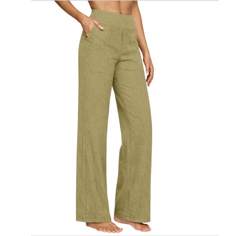 

European Women s High-Waisted Casual Cotton Linen Wide-Leg Pants for Early Spring XXXL хаки