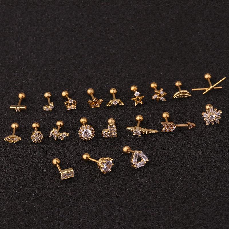 Hot Selling European and American Zircon-Inlaid Stainless Steel Stud Earrings