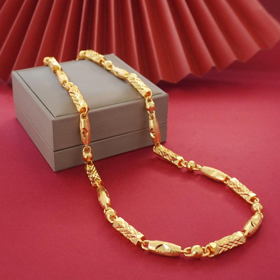 Elegantní pánský 60cm válcový náhrdelník s dračí hlavou v barvě pískového zlata, špičkový design.