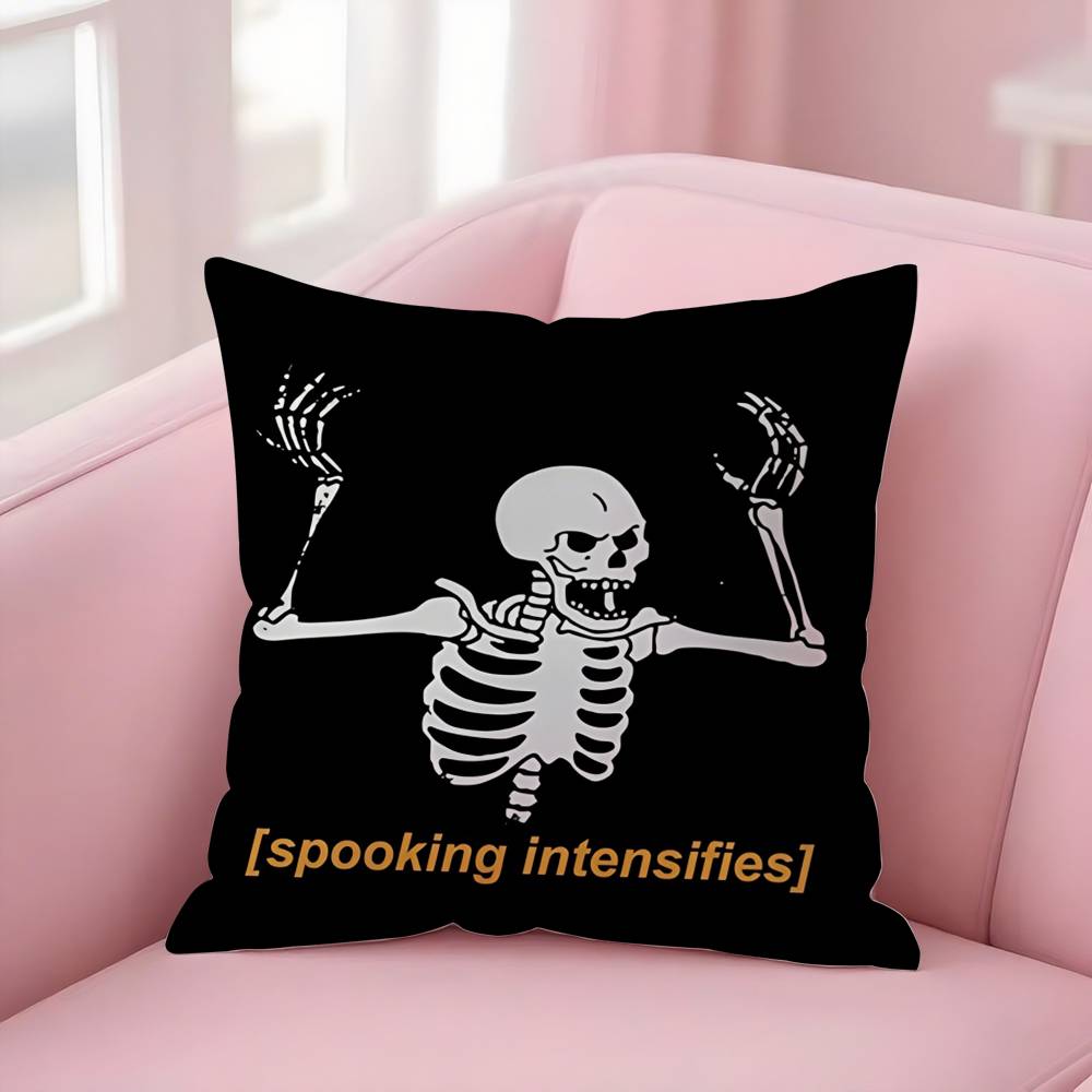 Creepy Skeleton Cat Halloween Pillow Case Short Plush Double-Sided Print Square Throw Pillow Covers Sofa Home Cushion Decor
