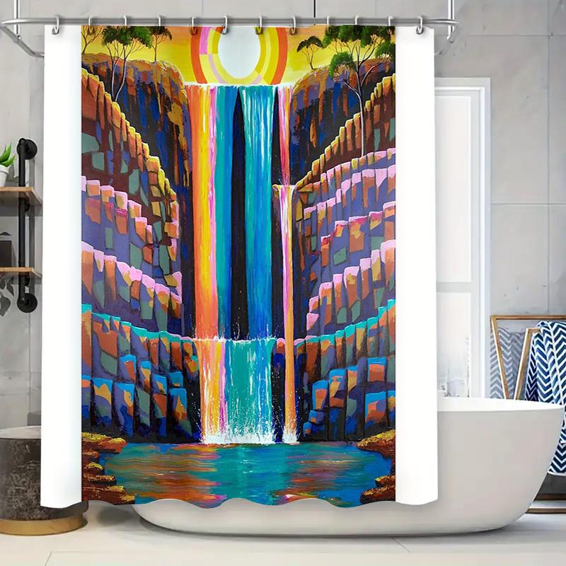 

Waterfall Shower Curtain Nature Forest Landscape Backdrop Bathroom Decor Artistic Teal Blue Green Modern Farmhouse Home Decor W60H190(CM)-1 Pcs