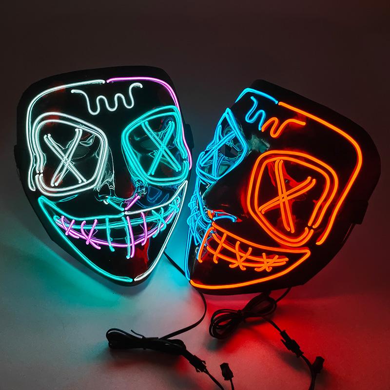 High Quality Rave Mask Decor Cosplay Purge Mask Halloween Horror Led Luminous Mask For Makeup Prom Party Cosplay Costume