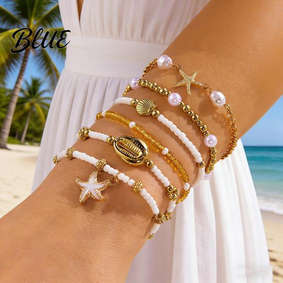 Natural Imitation Pearl Bracelet 6Pcs Women Pearls Rice Beads Starfish