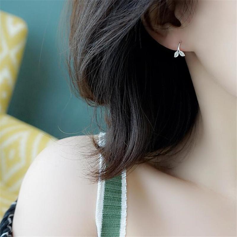 Creative Fashion Sweet Spring Fresh 925 Sterling Silver Jewelry Beautiful Leaves Germination Hook Women Dangle Earrings E294