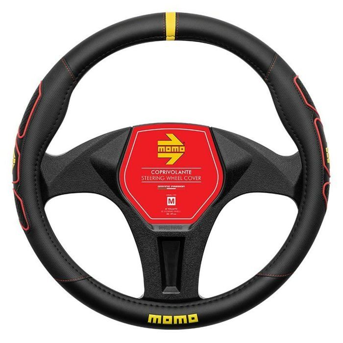 Steering Wheel Cover - Momo - Black Profile/red Stitching - 38-39 Cm - PVC - Non-slip - Easy To Install