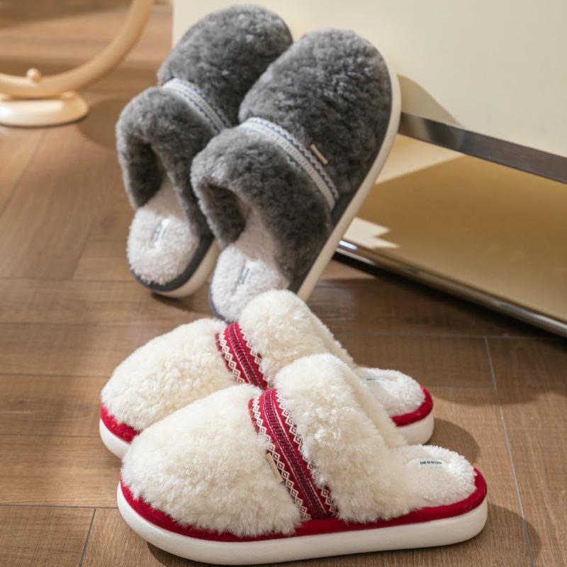 Di Sheng Winter Indoor Non-Slip Cotton Slippers for Couples - Plush, Warm, Fleece-Lined for Men and Women