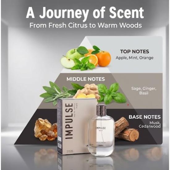 Liberty Men Luxury Impulse Liquido Eau De Parfum EDP Lunga Durata Fragranza Agrumata e Speziata Premium Profumo Fresco e Audace Realizzato in Francia 100ml