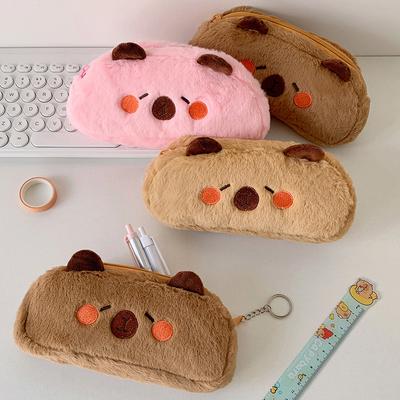 Cute Plush Kapibala Stationery Bag Student Cartoon Desktop Material Storage Bag Large-capacity Pen Case Pencil Case