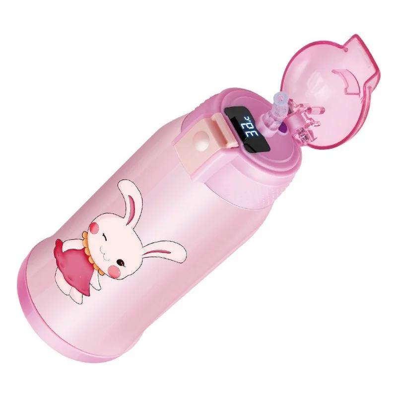 550ML Przenośny Kubek Termosowy z Kreskówką Inteligentny Wyświetlacz Temperatury LED Kubek ze Słomką dla Dzieci Stal Nierdzewna 316 Odporny na Upadki Czajnik Studencki