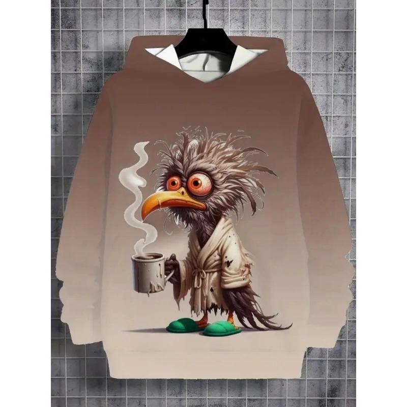 Autumn 3D Rooster Graphic Printed Hoodies Fashionable Casual Sports Pocket Long Sleeved Men's Hooded Sweatshirts