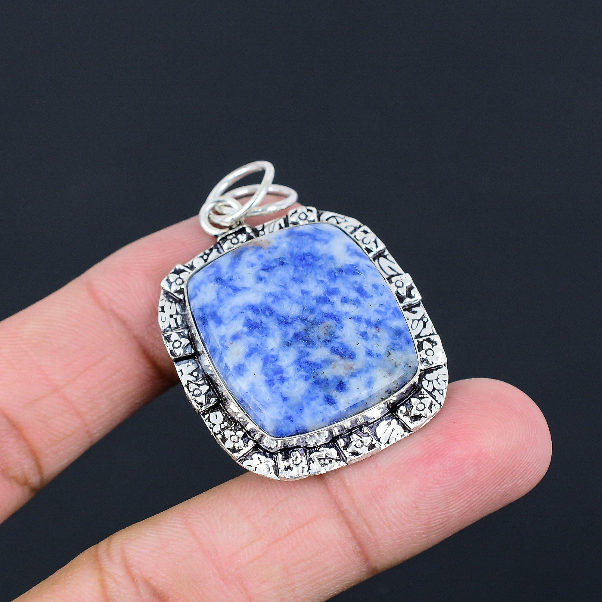 Radiant Sodalite Gemstone 925 Silver Bezel Third Eye Chakra Sister New Pendant