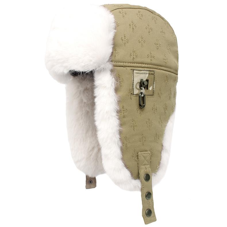 Trendy Cotton Hats for Men and Women In Winter Thickened Ear Protection Lei Feng Hat Windproof Velvet Thickened Cold-proof Chain Plush Flying Hat