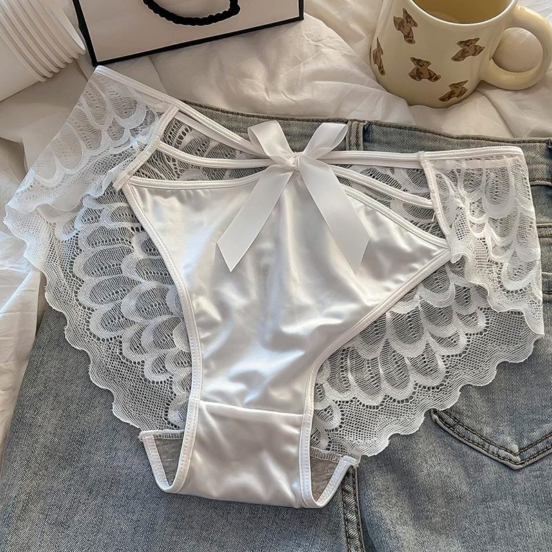Sexy Lace Underwear Ladies' Bow Cross Briefs Mid Waist Breathable Girl Panties