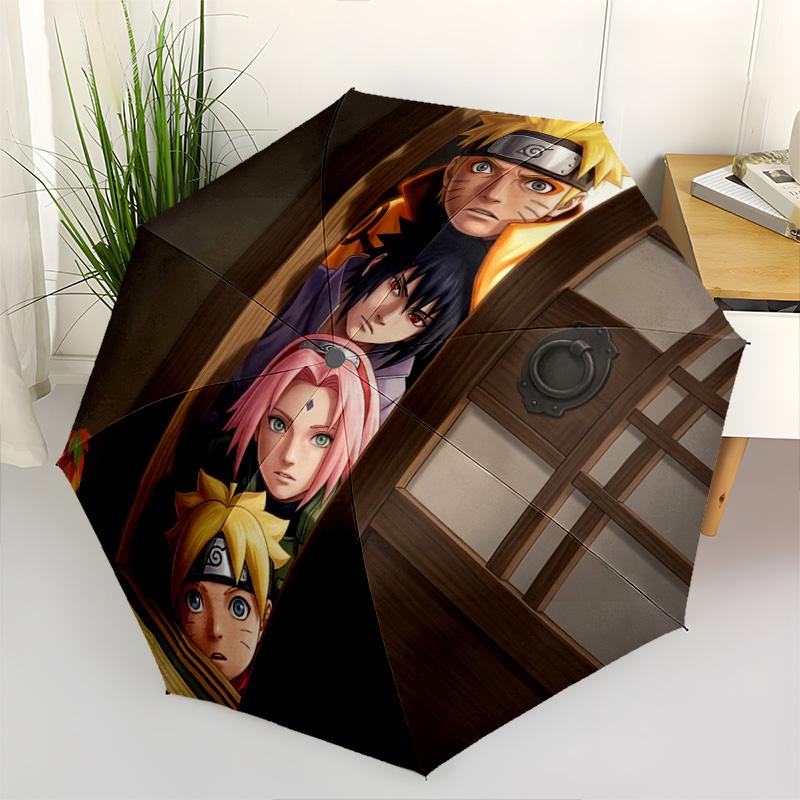 1 Stück Automatischer Faltregenschirm - Naruto Feuerbestimmungsmuster Tragbares faltbares Design Mit 8 Speichen Weihnachts-Geburtstagsgeschenke