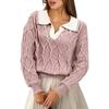 Women's Fashion Lapel Long Sleeve Contrast Color Knitted Sweater
