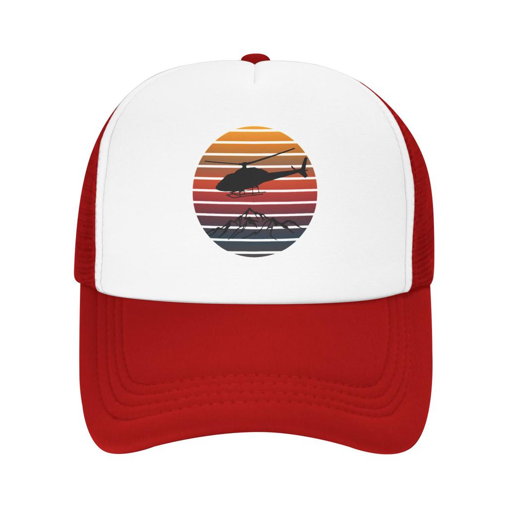 Fashion Helicopter Vintage Sunset  Mesh Baseball Cap  High CostPerforUnisexce Summer Cap