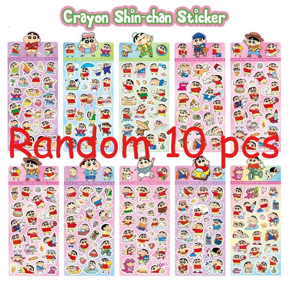 Crayon Shin-chan Stickers, 10 Sheets Cartoon Decals for Kids Scrapbook Journal DIY Craft