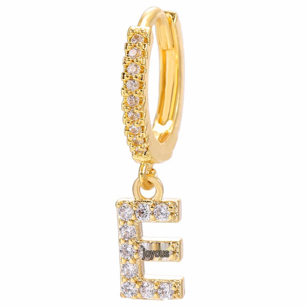 Luxury 26-Letter Pendant Earrings: Micro-set Zirconia Studs, Copper Plated with 18K Gold, European & American Style