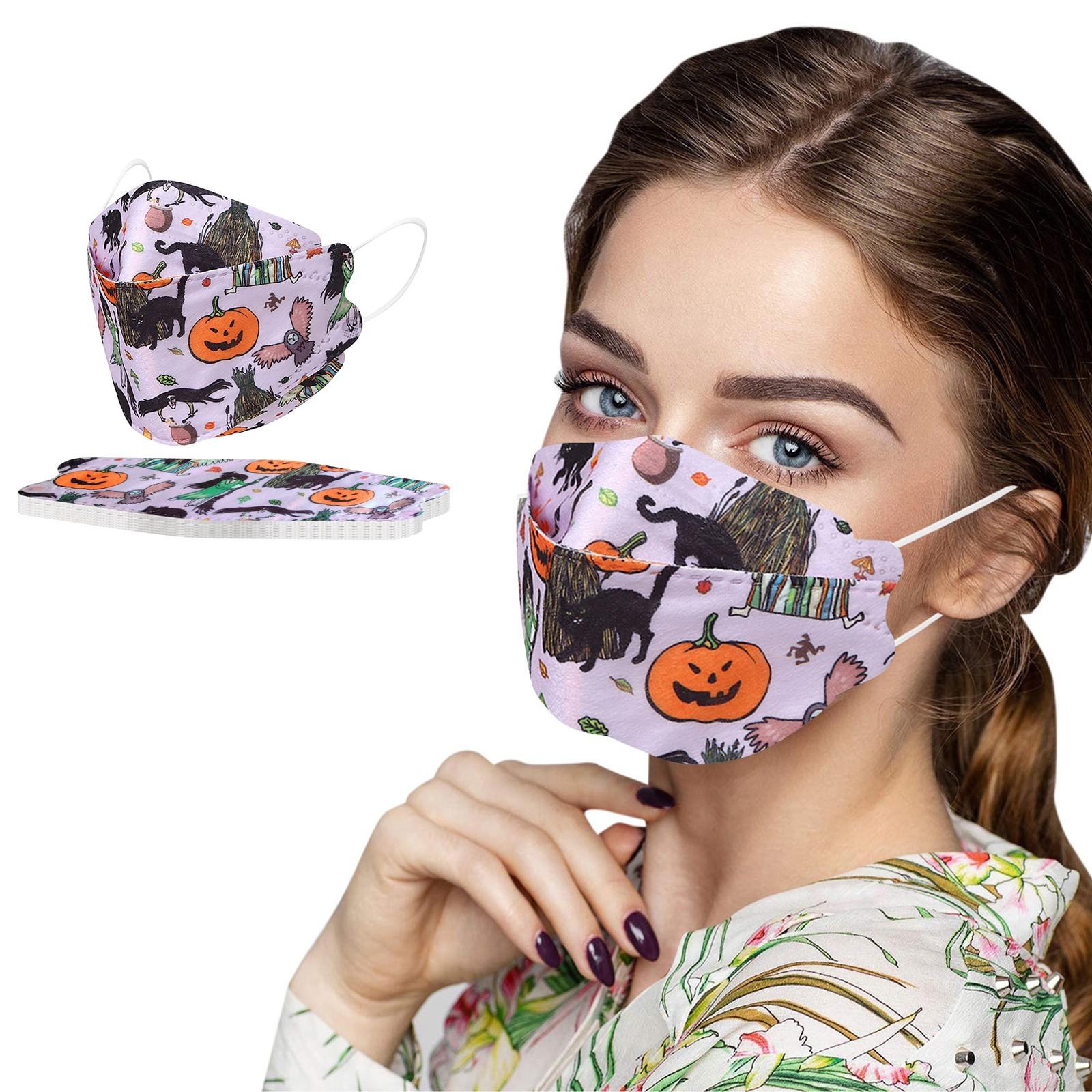 

10PCS Unisex Disposable Face Mask Adults Halloween 3D Designs 4-Ply Facial