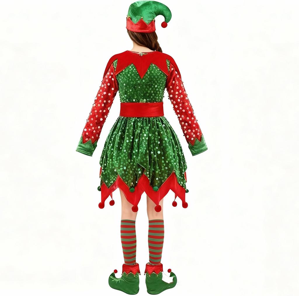 Christmas Set Girls' Velvet Party Performance Dress