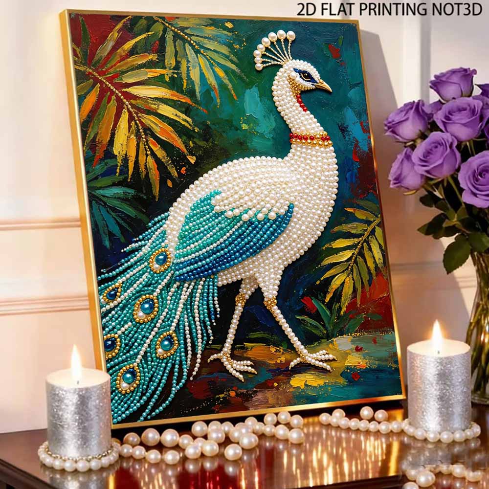 Elegant Peacock Pearl Kit 5D DIY Round Rhinestone Art for Adults Relaxing Handmade Wall Decor National Day Gift Frameless