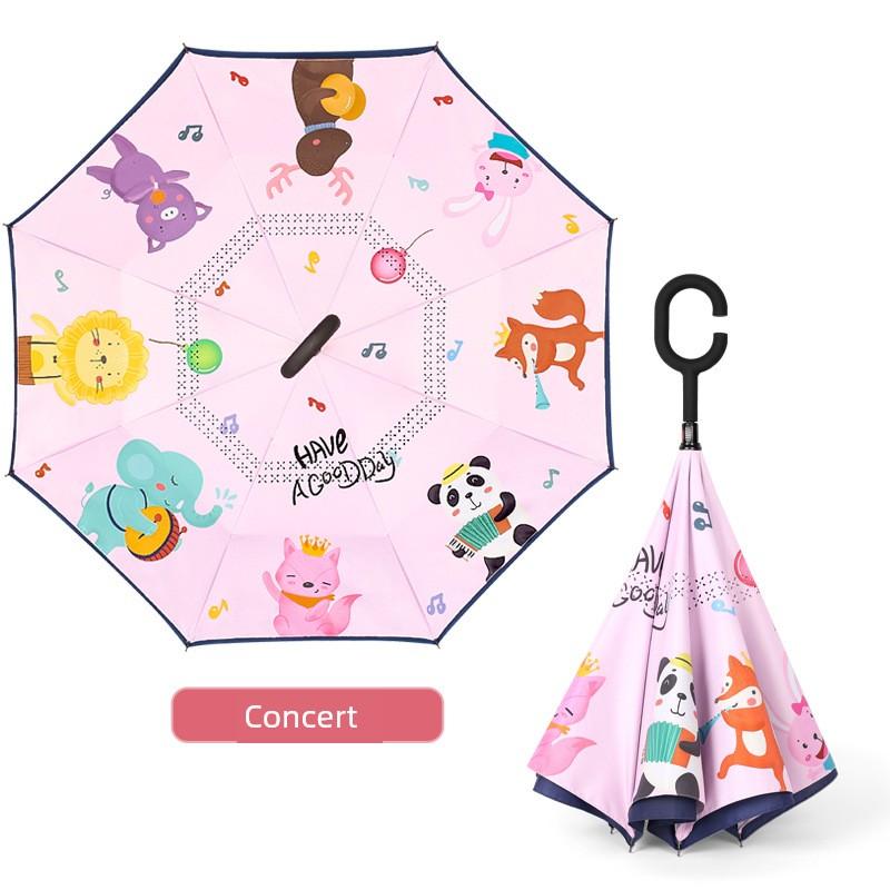 Umbrella, Reverse Umbrella, Double-Layer Hands-Free Long-Handled Children's Umbrella, Cute Cartoon Umbrella for Primary School Students, Rain or