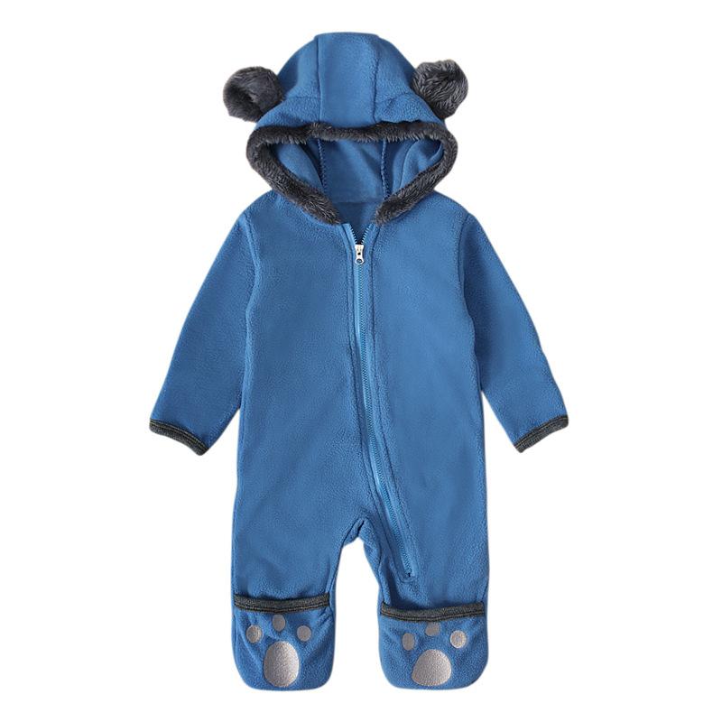 Boys and Girls Bear Long Sleeve Hooded Foot Wrapped Bodysuit Crawling Suit