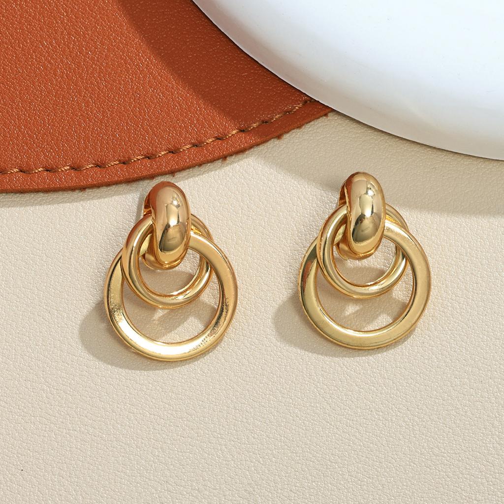 3.5cm Gold Plated Exaggerated Striped Round Clip On Earrings For Women Party Temperament Jewelry