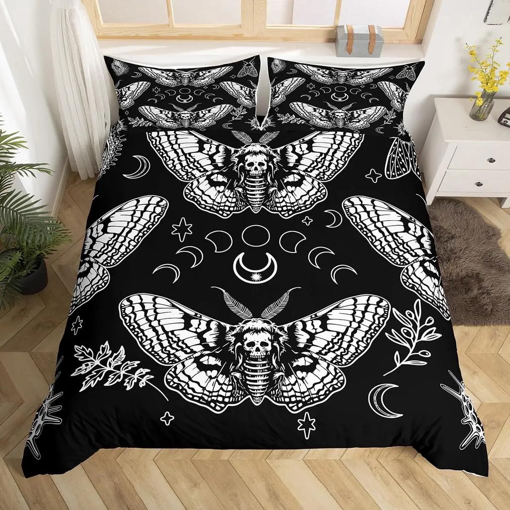 Gold Gothic Moth Duvet Cover Set Plant Pattern Bedding Sets Ultra Soft Lightweight Microfiber Queen King Comforter Cover 2/3 Pcs