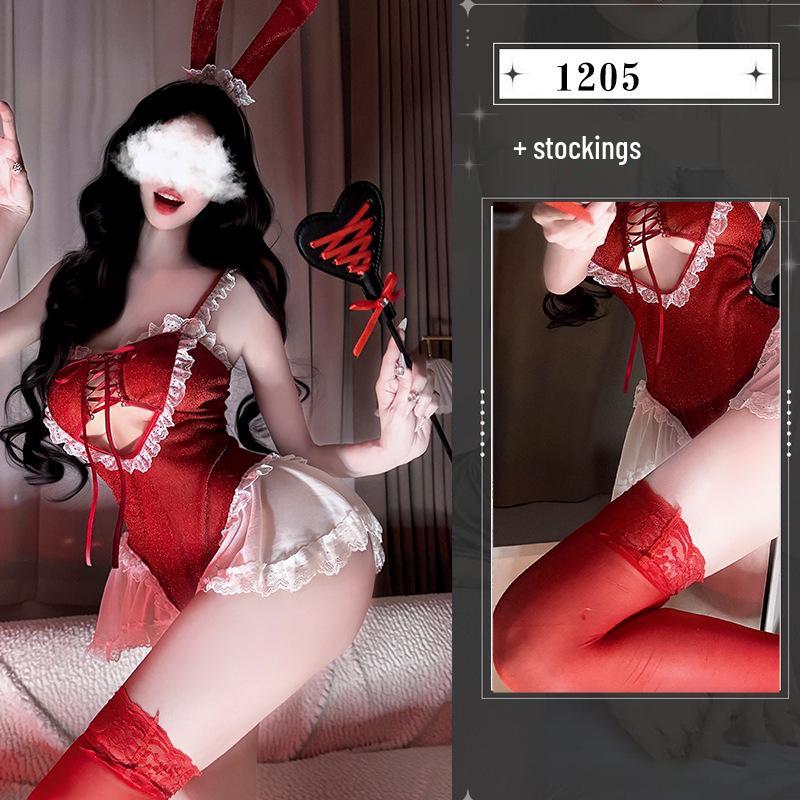 Seductive Christmas Bunny Girl Lingerie Cosplay Set - Sexy Catwoman Bodysuit for Women