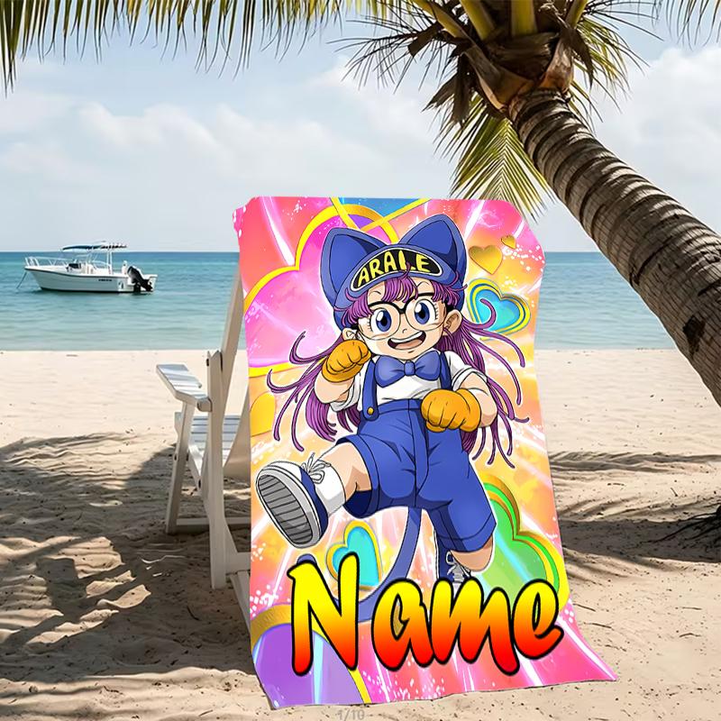 Customizable personalized beach towels Arale Norimaki themed designs.Suitable for the beach, yoga, sports;ideal as beach accessories