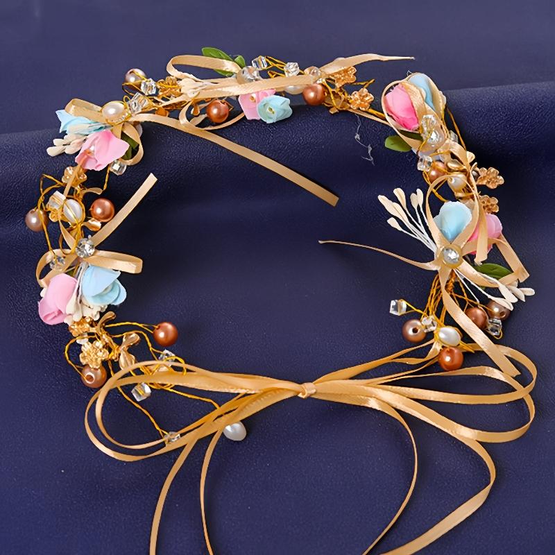 Gold Color Flower Leaf Hairband Tiara For Women Party Crystal Pearl Headband Bridal Wedding Hair Accessories Jewelry Comb Band