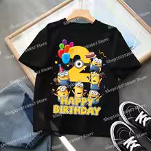 Minionses Birthday 1-9 Number T-shirt Clothing Baby Cartoon Anime Short Sleeve Party Cute Shirts Summer Casual Tee Top Gifts