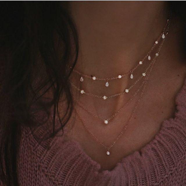 New Gold-plate Crystal Stars Pendant Necklaces For Women Necklace Multilevel Female Boho Vintage Jewelry Wedding Gift