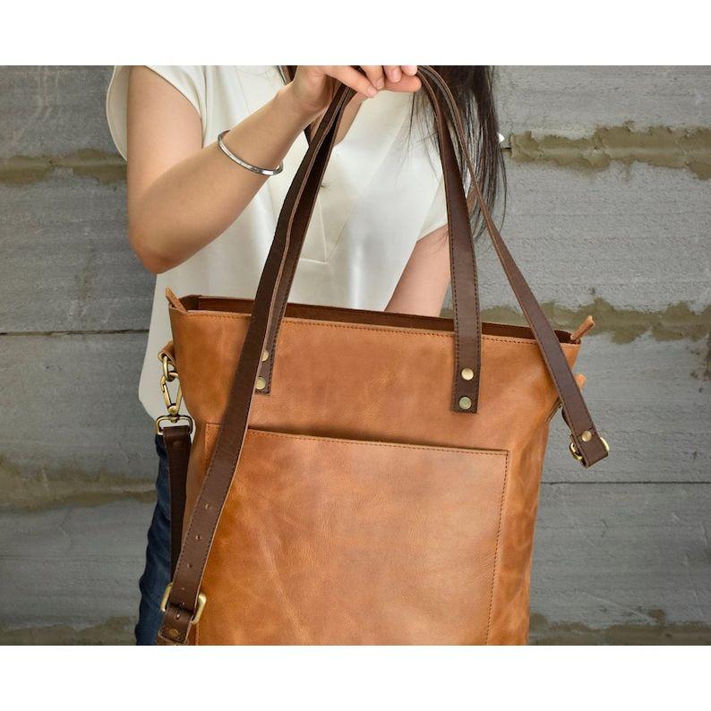 leather tote bag for women gift large leather work bag Personalized purse gift genuine leather Shoulder shopper for mother girlfriend laptop