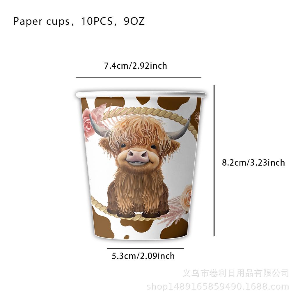 Highland Cow Themed Birthday Party Supplies Cute Cow Head Tissue Paper Plate Paper Cup Animal Disposable Tableware Gifts