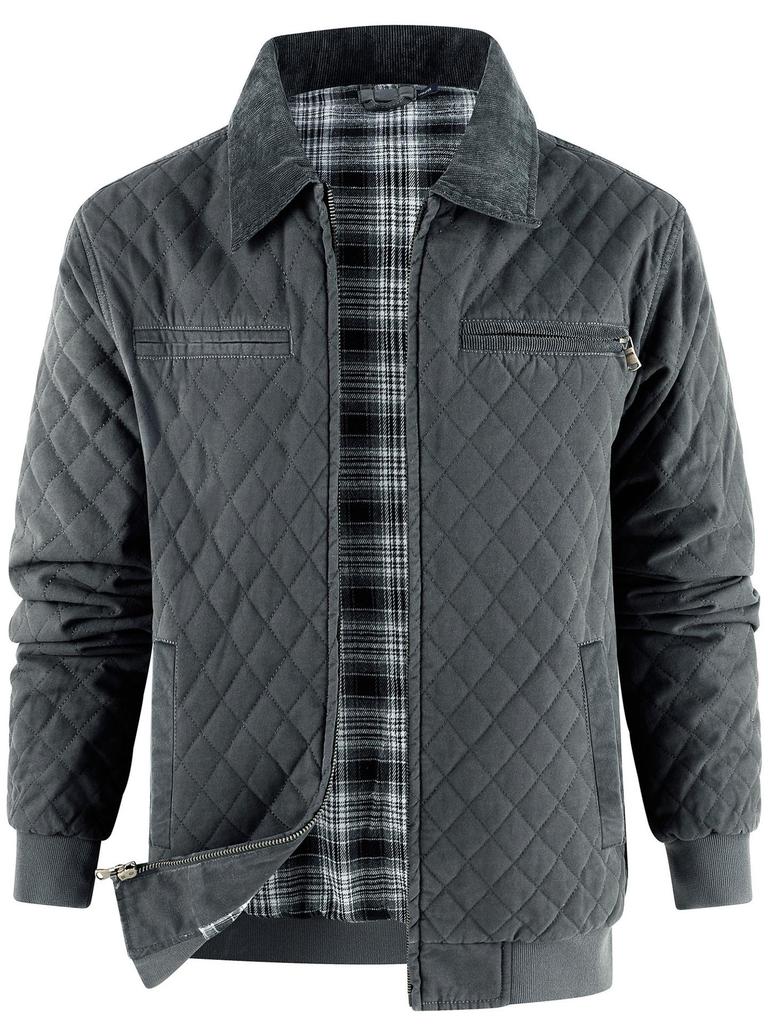 Męska pikowana kurtka z bawełnianego płótna, rozmiar amerykański, pogrubiona ciepłym flanelą