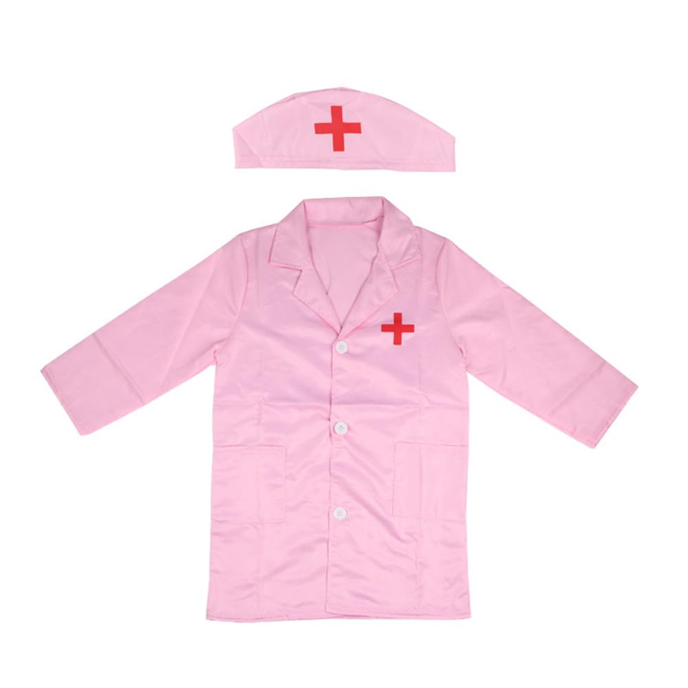 TTETNLY Kids Doctor Nurse Pretend White Role Performance Unisex Nurse Costume, Workwear, Preschool, Play, Coat, Play, Costume, (Pink Uniform)