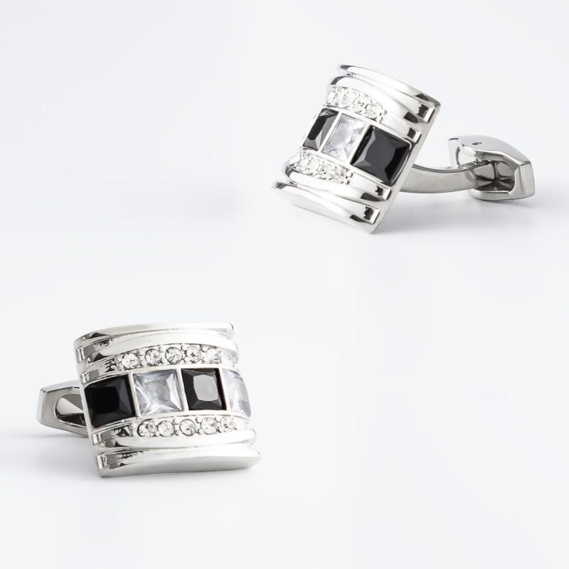 Rectangular Inlaid Zircon Rhinestone Cufflinks Men s French Shirt Natural серебряный