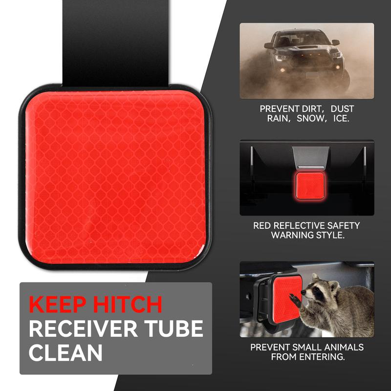 For Ford Toyota Jeep Nissan Chevrolet Ram Dodge 2'' Inch Safety Reflector Trailer Hitch Cover Tube Cap Plug Red for Receiver