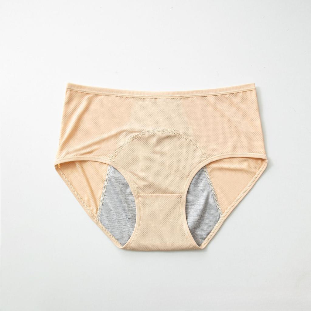 Plus Size Women's Summer Solid Color Mesh Breathable Pre and Post Period Leak Proof Mid High Waist Briefs