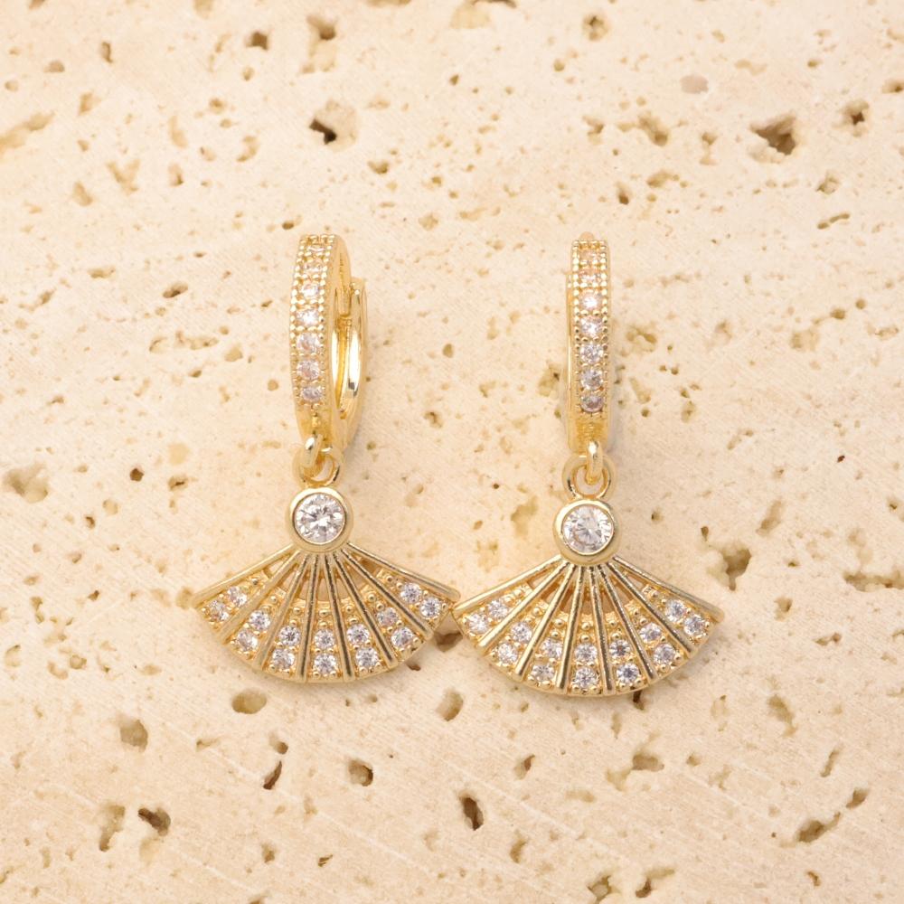 1 Pair Simple Sector Zirconia Dangle Earrings for Women Golden Earring Jewelry Wedding Party Accessories