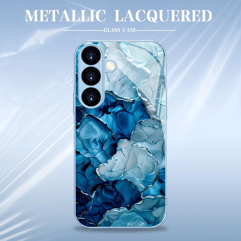 Watercolor Marble Patterned Glass Phone Case Suitable for Samsung Galaxy S26 S25 S24 S23 S22 S20 FE/Ultra/Plus Anti Drop