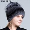 Pelz Hüte für Frauen Winter Echte Rex Kaninchen Hut Fuchs Pelz Kniting Weibliche Warme Schnee Kappen Damen Elegante Prinzessin Beanies kappe