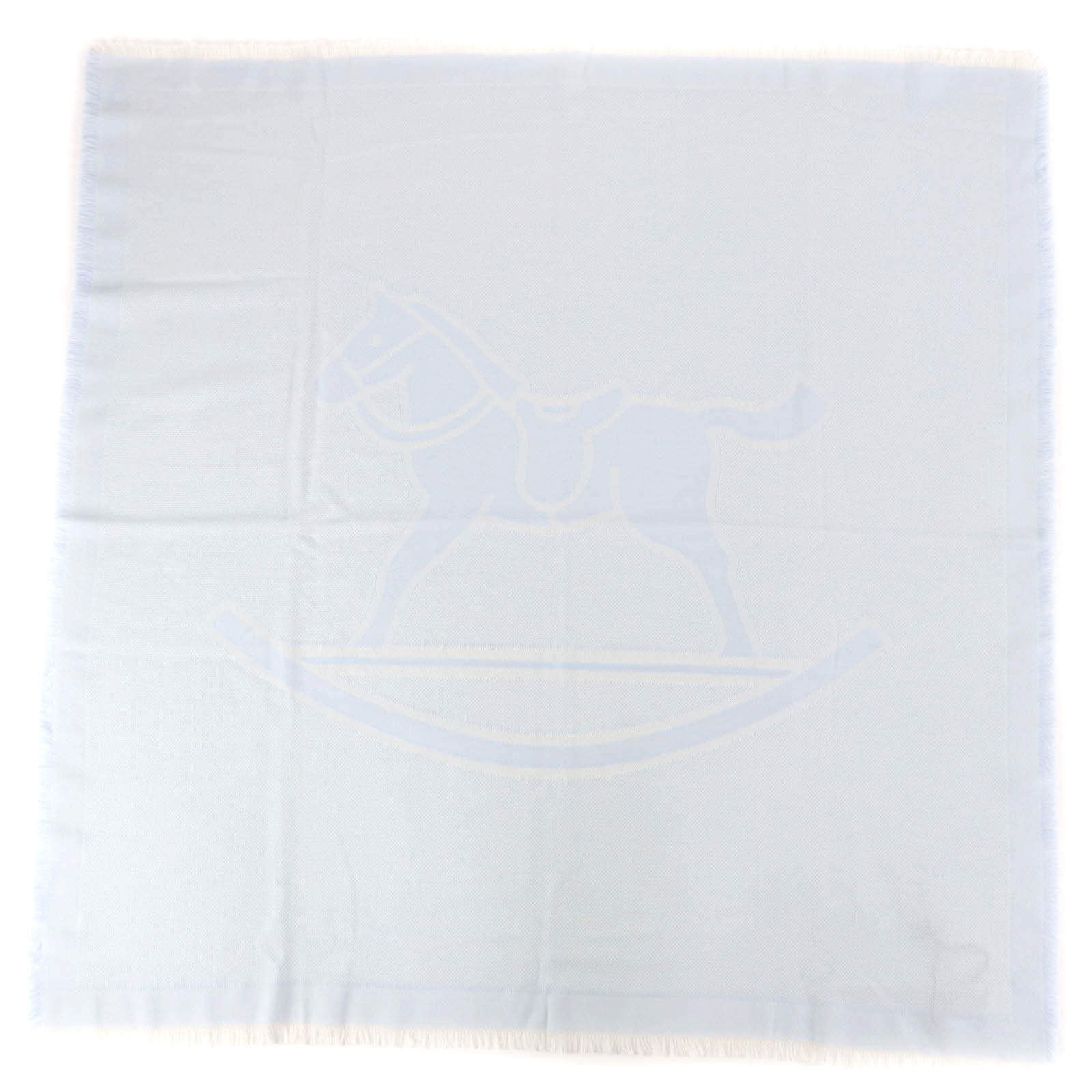Pristine HERMES Stall Baby blanket with fringe Light blue wool Women Used