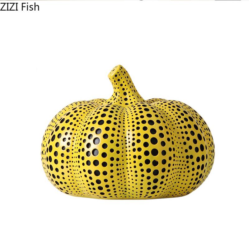 Polka Dot Art Pumpkin Sculpture Yellow Pumpkin Handicraft Desk Decoration Resin Artwork Ornaments Modern Home Decor Accessories