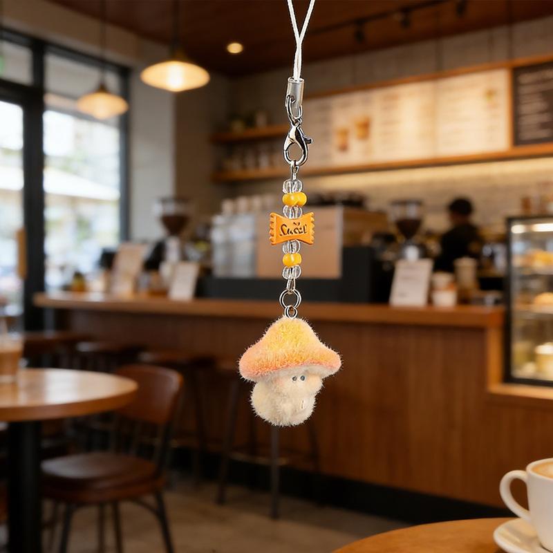 

Plush Mushroom Keychain Soft Flocking Pendant Phone Strap Cute Mushroom Lanyard Bright Mushroom Phone Charm For Diy Accessories помаранчевий