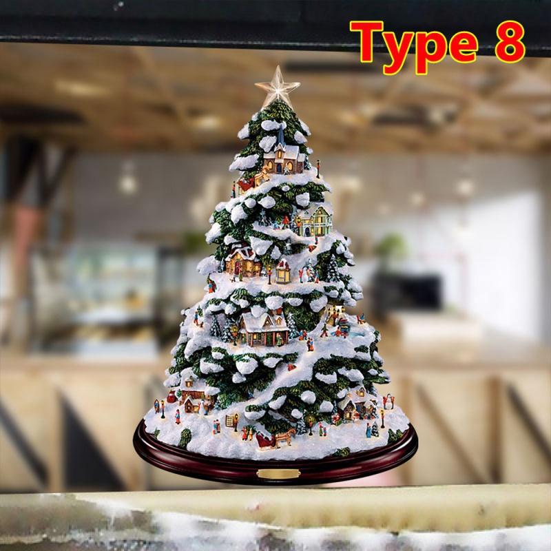 9 tipi di albero di Natale rotante scultura treno decorazioni incolla cristallo ghiacciato albero di Natale vetrofanie decorazioni natalizie per la casa
