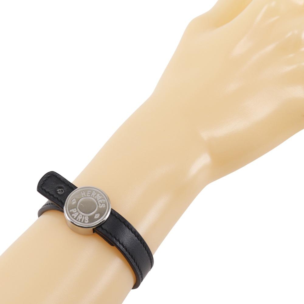HERMES serie looping Bracelet Black / orange/Silver leather 15.1g Women Used