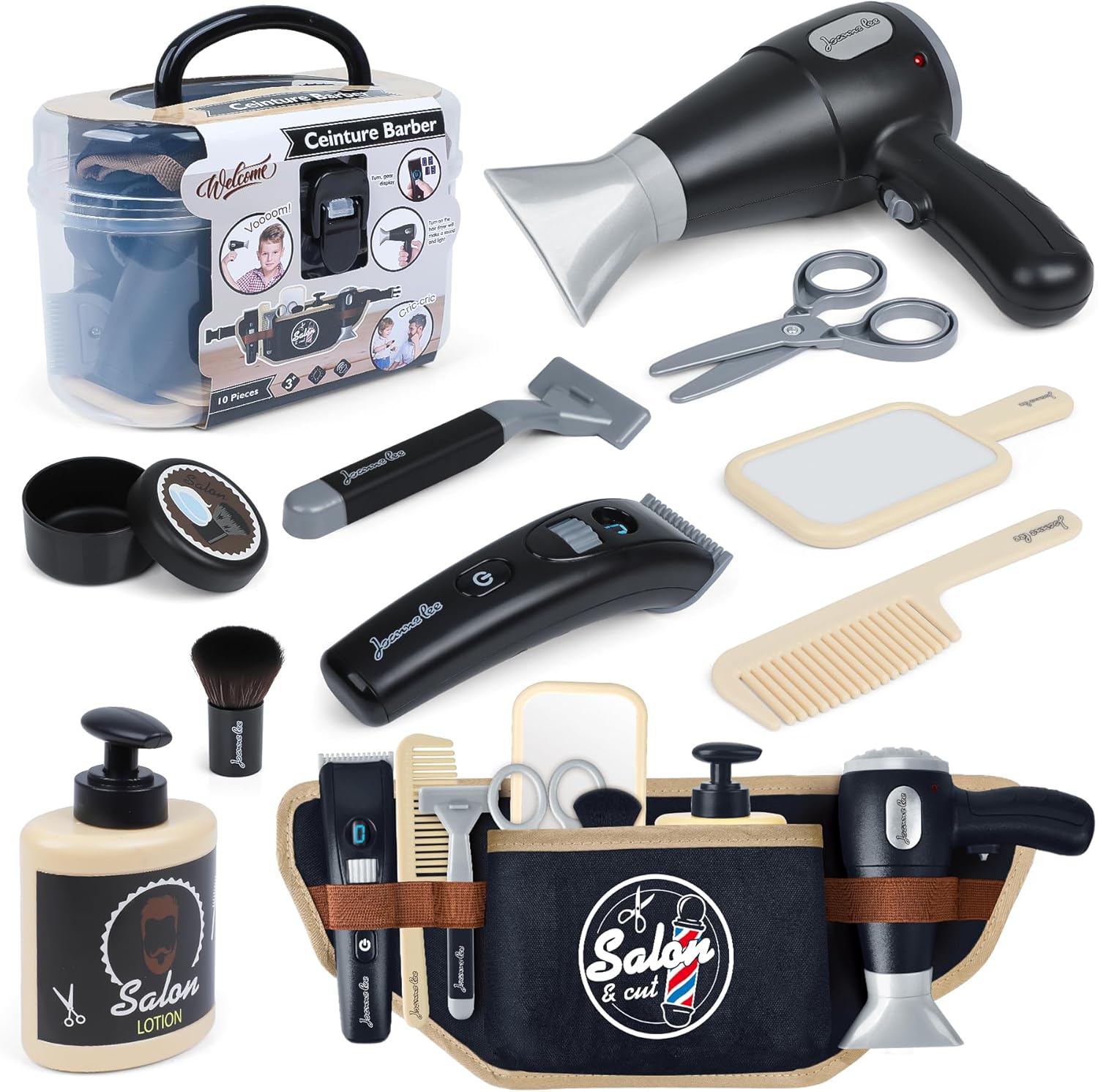 

Cool Kids Barber Shop Playset-Hair Cutting Kit for Role Play, Salon, Pretend Play Gift for Boys Girls Age 3+,Christmas,Birthday